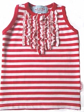 sleeveless red/white stripe T with front ruffles